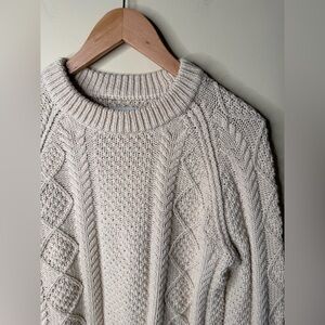 L.L Bean Signature Chunky Cableknit Fisherman Crewneck Sweater Cream Women’s S